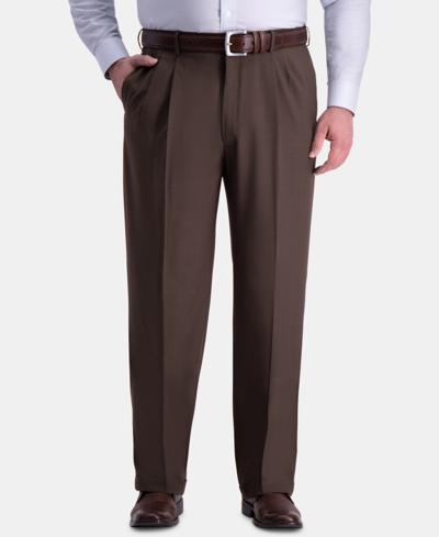 Shop Haggar Men's Big & Tall Premium Comfort Stretch Classic-fit Solid Pleated Dress Pants In Brown