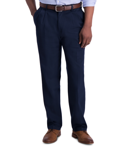 Shop Haggar Men's Iron Free Premium Khaki Classic-fit Pleated Pant In Blue