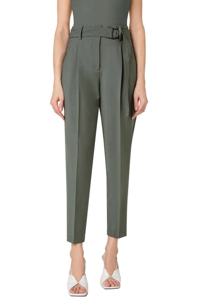 Shop Akris Punto Fred Belted Stretch Virgin Wool Trousers In 058 Olive