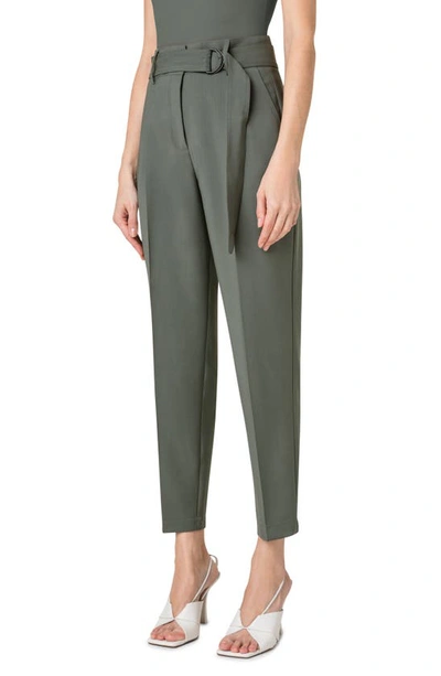 Shop Akris Punto Fred Belted Stretch Virgin Wool Trousers In 058 Olive