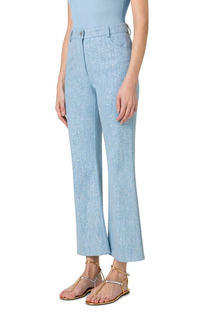 Akris Punto Cali Metallic Speck Bootcut-leg Ankle Denim Pants In Pale Blue Denim