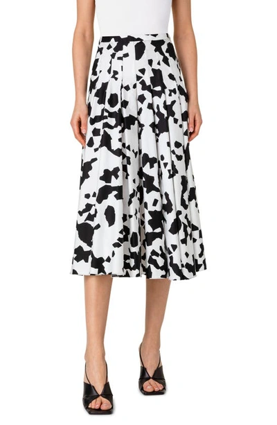 Shop Akris Punto Pleated Kaleidoscope Print Cotton Skirt In 019 Cream-black
