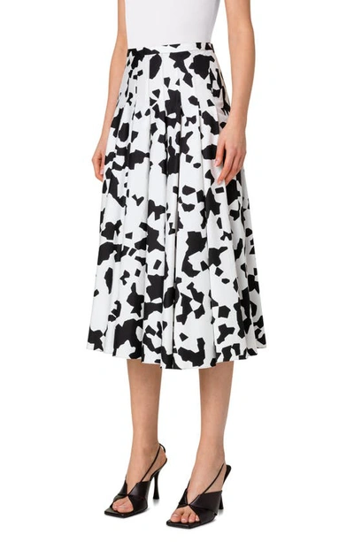 Shop Akris Punto Pleated Kaleidoscope Print Cotton Skirt In 019 Cream-black