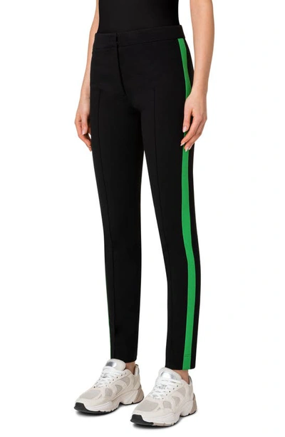 Shop Akris Punto Mara Side Stripe Jersey Ankle Pants In 009 Black-tech Green