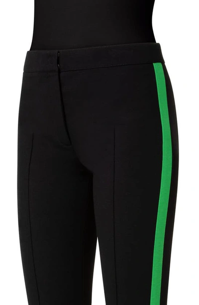 Shop Akris Punto Mara Side Stripe Jersey Ankle Pants In 009 Black-tech Green