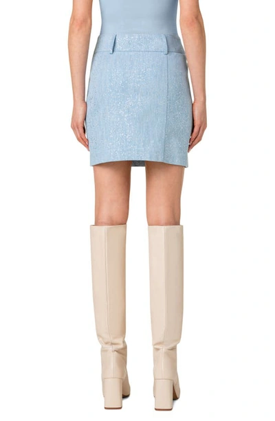 Shop Akris Punto Sparkle Cotton Stretch Denim Skirt In 071 Pale Blue Denim