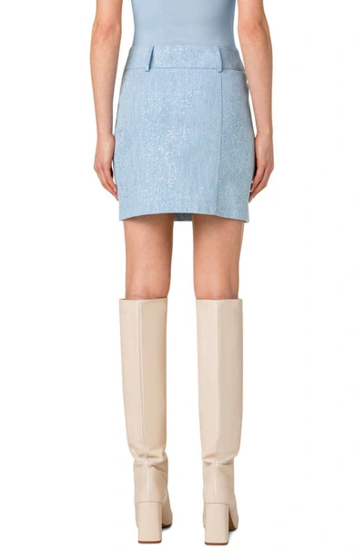 Akris Punto Metallic Sprinkle Denim Mini Skirt In 071 Pale Blue Denim