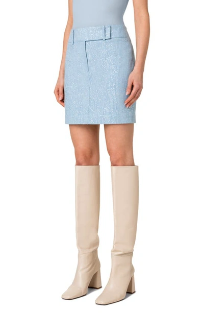 Akris Punto Metallic Sprinkle Denim Mini Skirt In 071 Pale Blue Denim