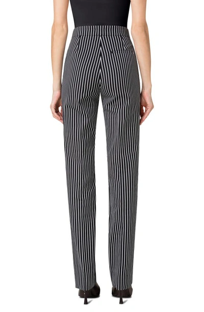 Shop Akris Punto Chio Pinstripe Cotton Blend Straight Leg Pants In 093 Black-cream