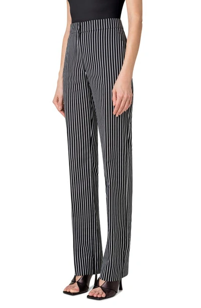 Shop Akris Punto Chio Pinstripe Cotton Blend Straight Leg Pants In 093 Black-cream