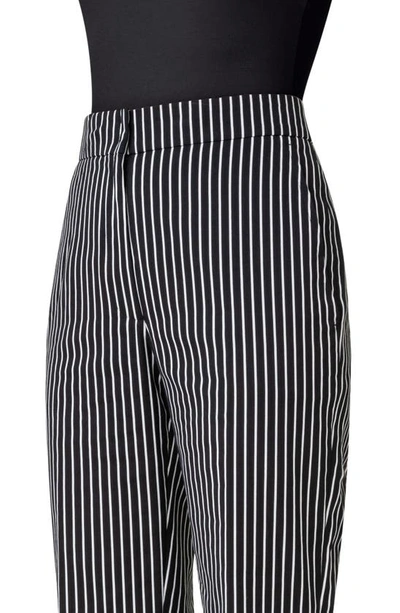 Shop Akris Punto Chio Pinstripe Cotton Blend Straight Leg Pants In 093 Black-cream