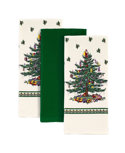 Shop Spode Christmas Tree 3pc Kitchen Towels In Ivory/cream