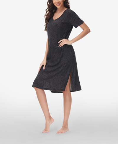 Shop Ink+ivy Women's Printed Short Sleeve Side Slit Sleep Dress High Point Shoulder In Gray