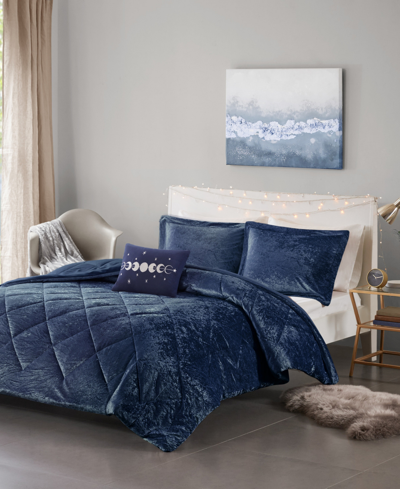 Shop Intelligent Design Felicia Velvet 4-pc. Comforter Set, King/california King In Blue