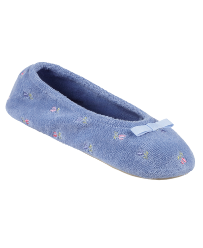 Shop Isotoner Signature Isotoner Embroidered Terry Ballerina Slipper, Online Only In Blue