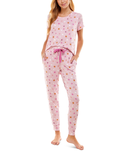 Shop Roudelain Scoop Neck T-shirt & Jogger Pants Pajama Set In Pink
