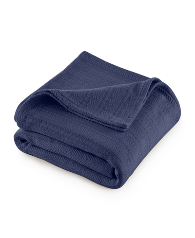 Shop Vellux Cotton Textured Chevron Woven King Blanket Bedding In Blue