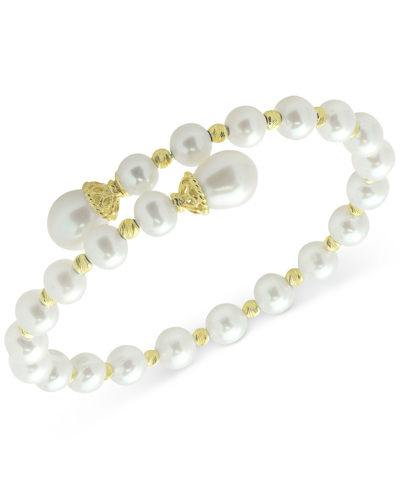 Shop Macy's Cultured Freshwater Pearl (6-6-1/2mm & 8-9mm) Bypass Bangle Bracelet In 14k Gold-plated Sterling Sil