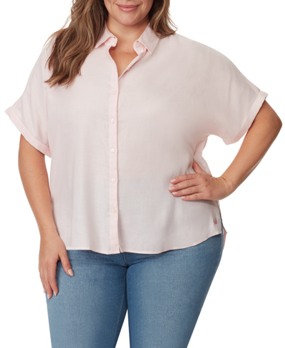 Shop Gloria Vanderbilt Plus Size Daisy Button-down Woven Shirt In Pink