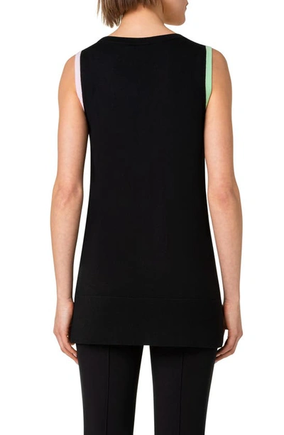 Akris Punto Colorblock Trim Knit Tank Top In 956 Black-multicolor