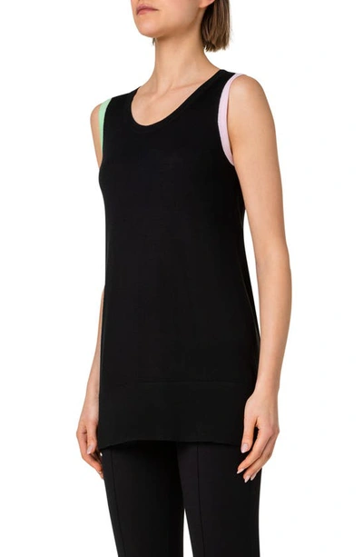 Akris Punto Colorblock Trim Knit Tank Top In 956 Black-multicolor