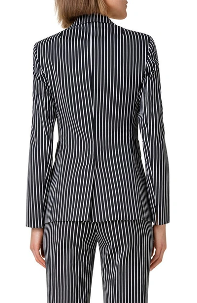 Shop Akris Punto Pinstripe Jacquard Cotton Blend Blazer In 093 Black-cream