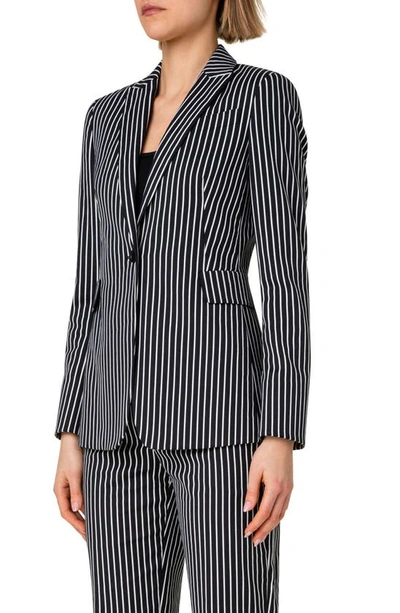 Shop Akris Punto Pinstripe Jacquard Cotton Blend Blazer In 093 Black-cream