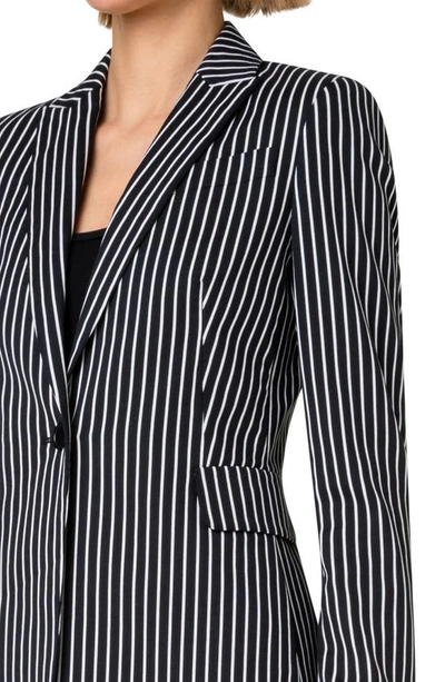 Shop Akris Punto Pinstripe Jacquard Cotton Blend Blazer In 093 Black-cream