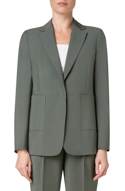 Shop Akris Punto Cool Stretch Wool Blazer In 058 Olive