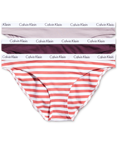 Shop Calvin Klein Women's Carousel Cotton 3-pack Bikini Underwear Qd3588 In Red