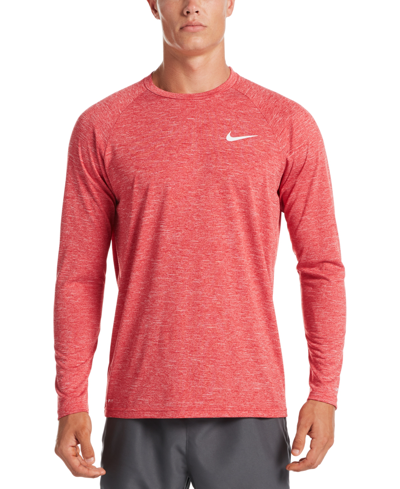 Shop Nike Men's Heather Hydroguard Long Sleeve Swim T-shirt In Red