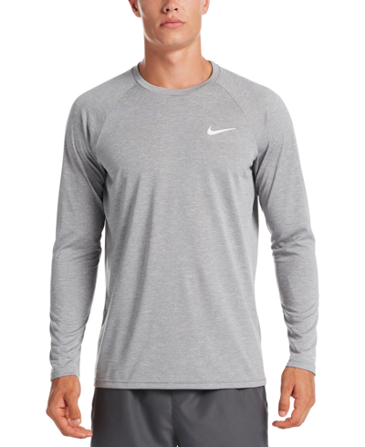 Shop Nike Men's Heather Hydroguard Long Sleeve Swim T-shirt In Gray