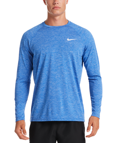 Shop Nike Men's Heather Hydroguard Long Sleeve Swim T-shirt In Blue