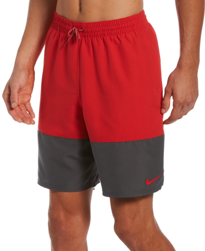 Shop Nike Men's Big & Tall Colorblocked 9" Swim Trunks In Red