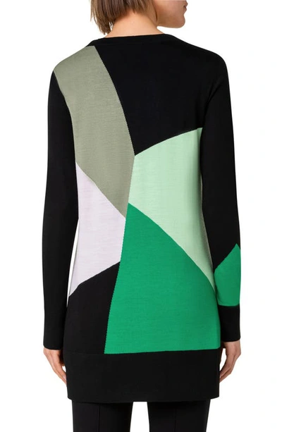 Akris Punto Kaleidoscope Long Knit Cardigan In 956 Black-multicolor