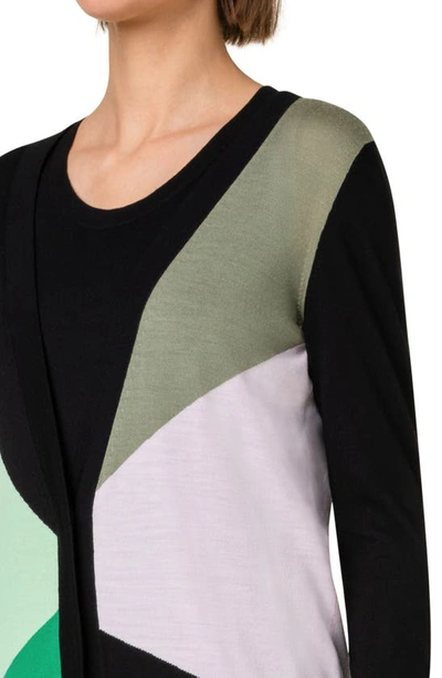 Akris Punto Kaleidoscope Long Knit Cardigan In 956 Black-multicolor
