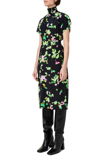 Shop Akris Punto Abstract Print Silk Crêpe De Chine Dress In Black-multicolor