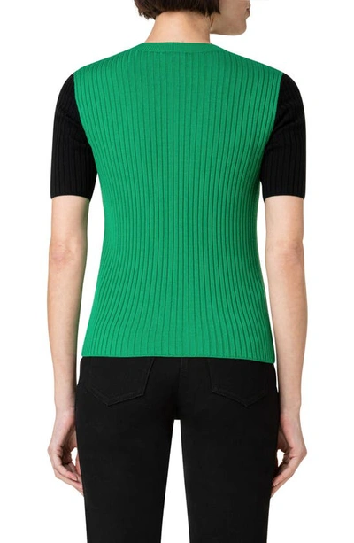 Shop Akris Punto Colorblock Rib Virgin Merino Wool Sweater In 955 Black-tech Green-mint