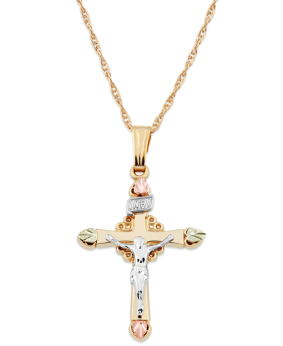 Shop Black Hills Gold Crucifix Pendant In 10k Yellow Gold With 12k Rose And Green Gold
