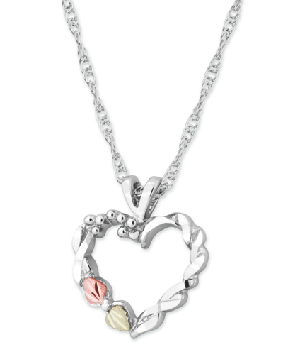 Shop Black Hills Gold Heart Pendant 18" Necklace In Sterling Silver With 12k Rose And Green Gold In Tan/beige
