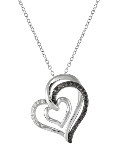 Shop Macy's Black & White Diamond Heart 18" Pendant Necklace (1/4 Ct. T.w.) In Sterling Silver