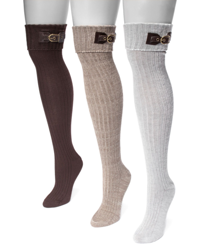 Shop Muk Luks Women's Over The Knee Socks, 3 Pair In Tan/beige
