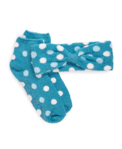 Shop Muk Luks Women's Aloe Infused Socks And Headband Set, 2 Piece In Blue