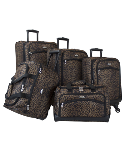 Shop American Flyer Animal Print 5 Piece Spinner Luggage Set In Brown