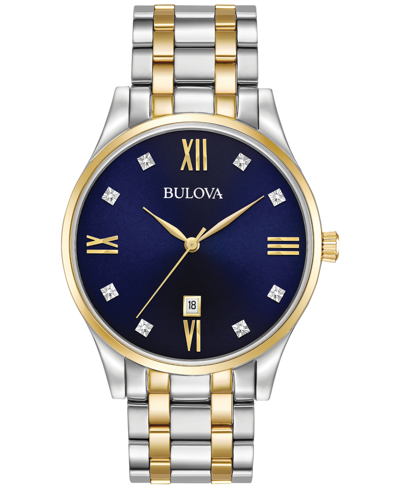 Shop Bulova Men's Diamond Accent Two-tone Stainless Steel Bracelet Watch 40mm 98d130 In White