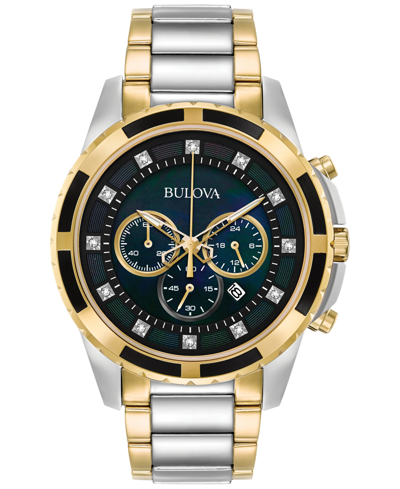 Shop Bulova Men's Chronograph Diamond Accent Two-tone Stainless Steel Bracelet Watch 44mm 98d132 In White