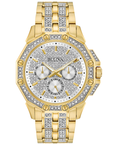 Shop Bulova Men's Crystal Accented Gold-tone Stainless Steel Bracelet Watch 43mm In White