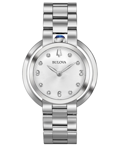 Shop Bulova Women's Rubaiyat Diamond-accent Stainless Steel Bracelet Watch 35mm In White