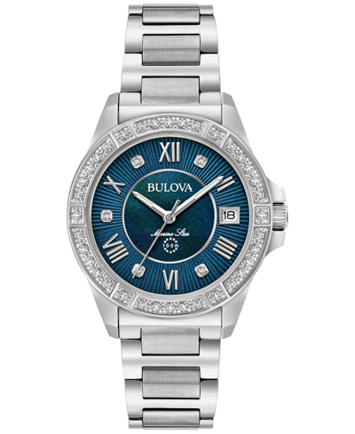 Shop Bulova Women's Diamond Accent Marine Star Stainless Steel Bracelet Watch 32mm 96r215 In White