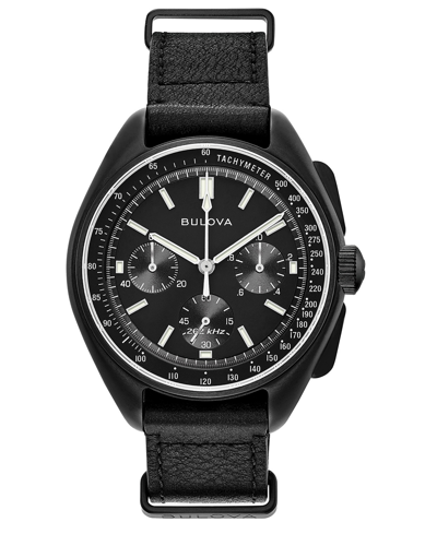 Shop Bulova Men's Lunar Pilot Chronograph Black Leather Strap Watch 45mm In White